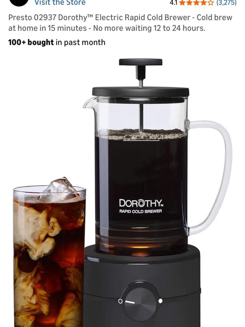 Presto Dorothy Rapid Cold Brewer - Black & Clear NWT